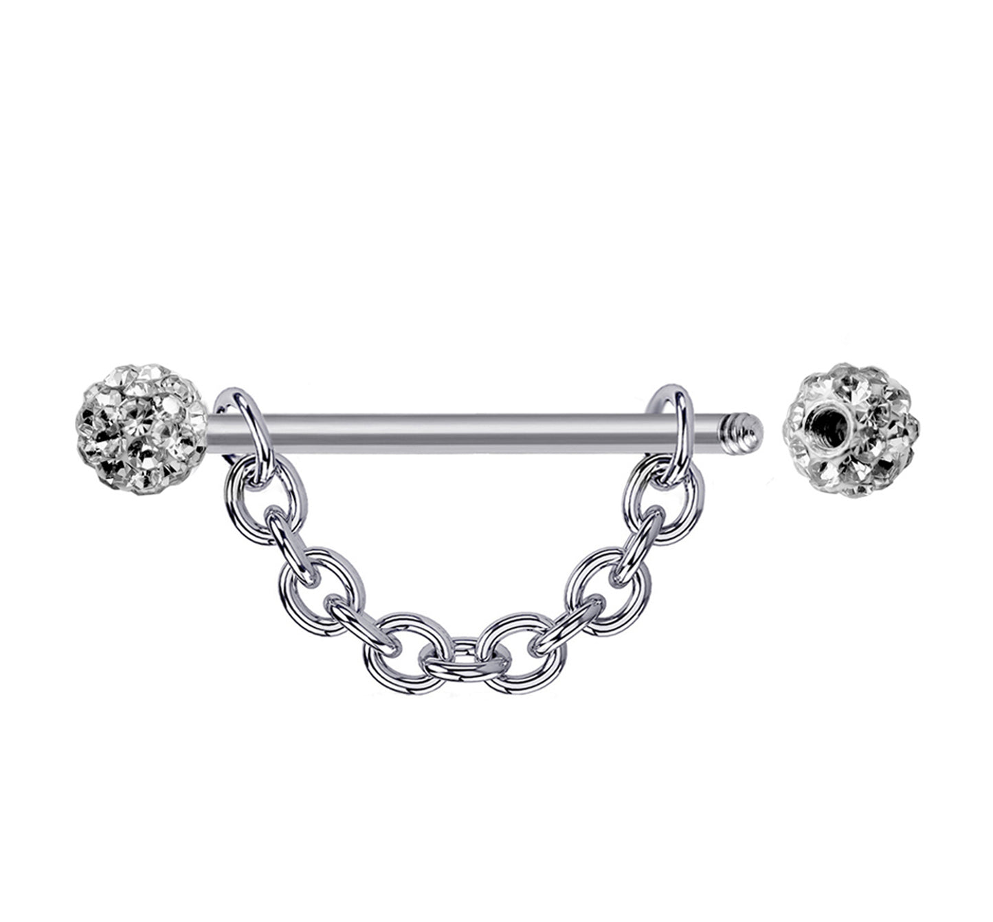 Nipple Bar Jewelry with Ferido Ball CZ Crystals and Chains 14G Body Jewellery - 1pc each Order