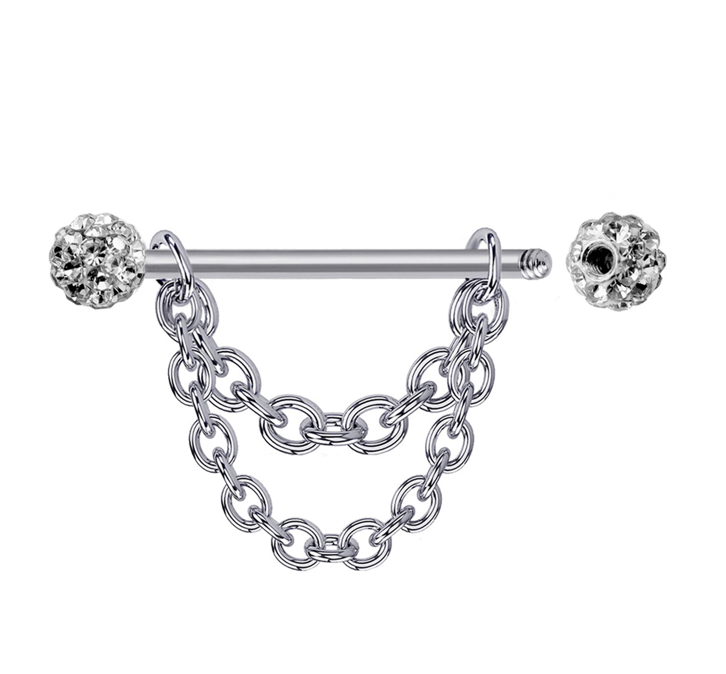 Nipple Bar Jewelry with Ferido Ball CZ Crystals and Chains 14G Body Jewellery - 1pc each Order