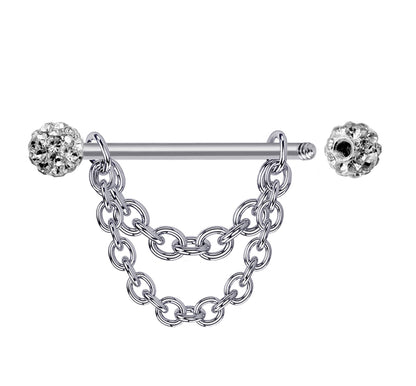 Nipple Bar Jewelry with Ferido Ball CZ Crystals and Chains 14G Body Jewellery - 1pc each Order