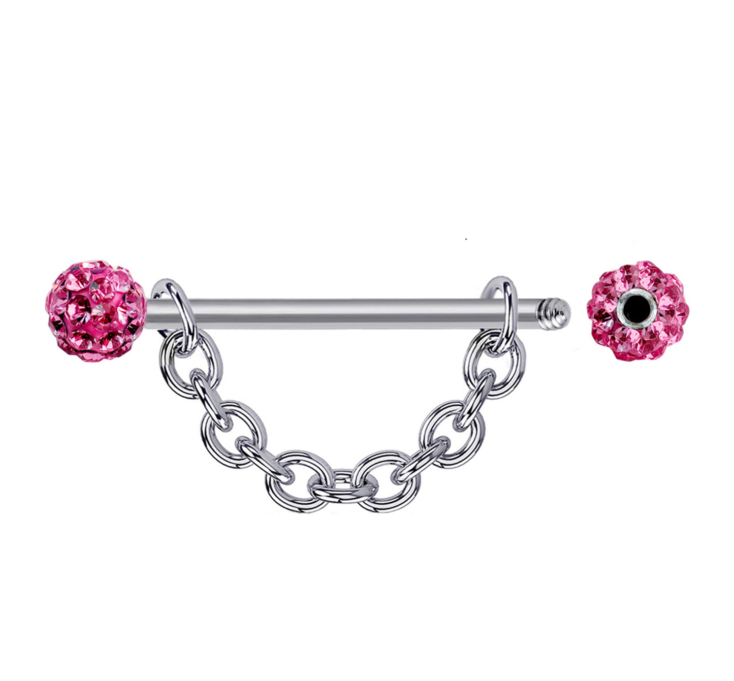 Nipple Bar Jewelry with Ferido Ball CZ Crystals and Chains 14G Body Jewellery - 1pc each Order