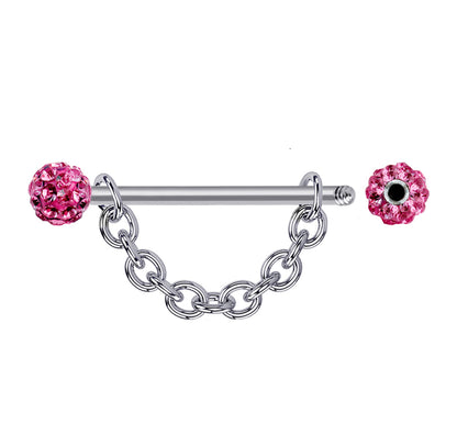 Nipple Bar Jewelry with Ferido Ball CZ Crystals and Chains 14G Body Jewellery - 1pc each Order