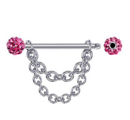 Nipple Bar Jewelry with Ferido Ball CZ Crystals and Chains 14G Body Jewellery - 1pc each Order