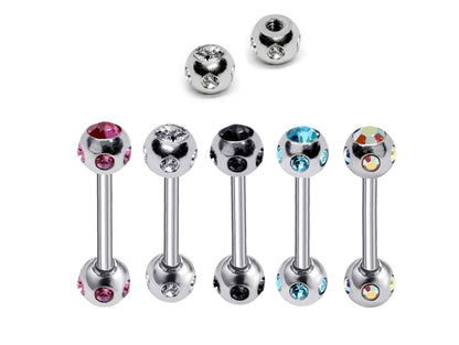 Nipple Bar Piercing Jewelry with Multiple Gem Ball CZ Crystal - Body Jewellery for Tongue Daith, Tragus, Helix, Earring