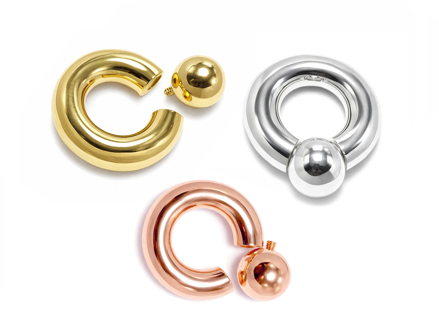 14K 4 Micron Rose Gold, Gold & White Gold - Captive Bead Ring Screw Ball: Prince Albert Piercing Jewelry - Genital BCR Ring