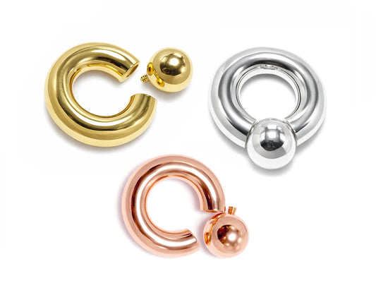 14K 4 Micron Rose Gold, Gold & White Gold - Captive Bead Ring Screw Ball: Prince Albert Piercing Jewelry - Genital BCR Ring