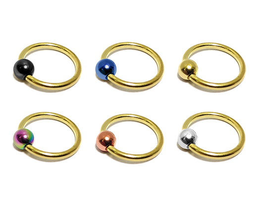 Gold Daith Earring, Nipple Ring, Septum Piercing with Custom Ball Color - Body Jewellery 18g 16g 14g