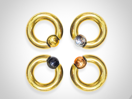 Titanium Gold Septum Piercing CBR Ball Closure Ring, Captive Bead Hoops with Custom Ball Colors 2G to 00G Nose Piercing - 1pc each order