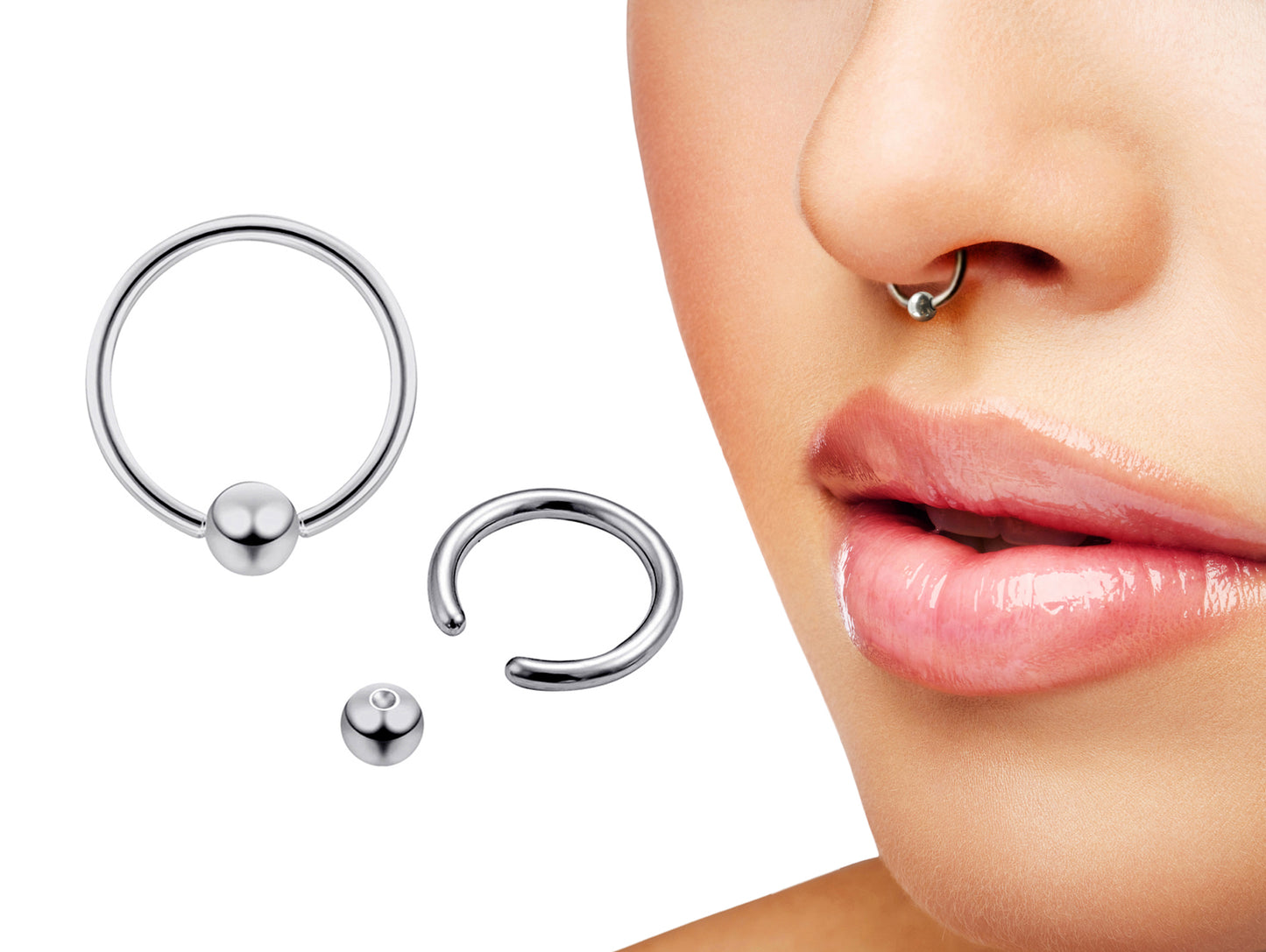 Gold Daith Earring, Nipple Ring, Septum Piercing with Custom Ball Color - Body Jewellery 18g 16g 14g