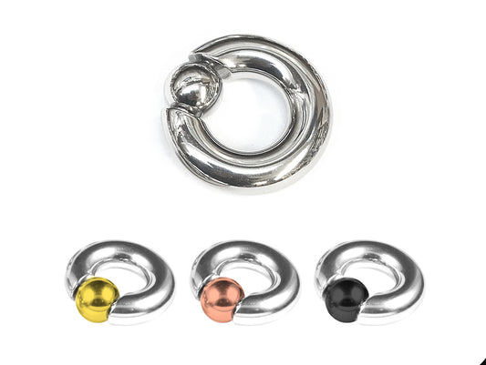 Prince Albert Piercing Jewelry, PA Ring - Captive Bead Hoops, 8G to 00G with Custom Spring Ball Closure