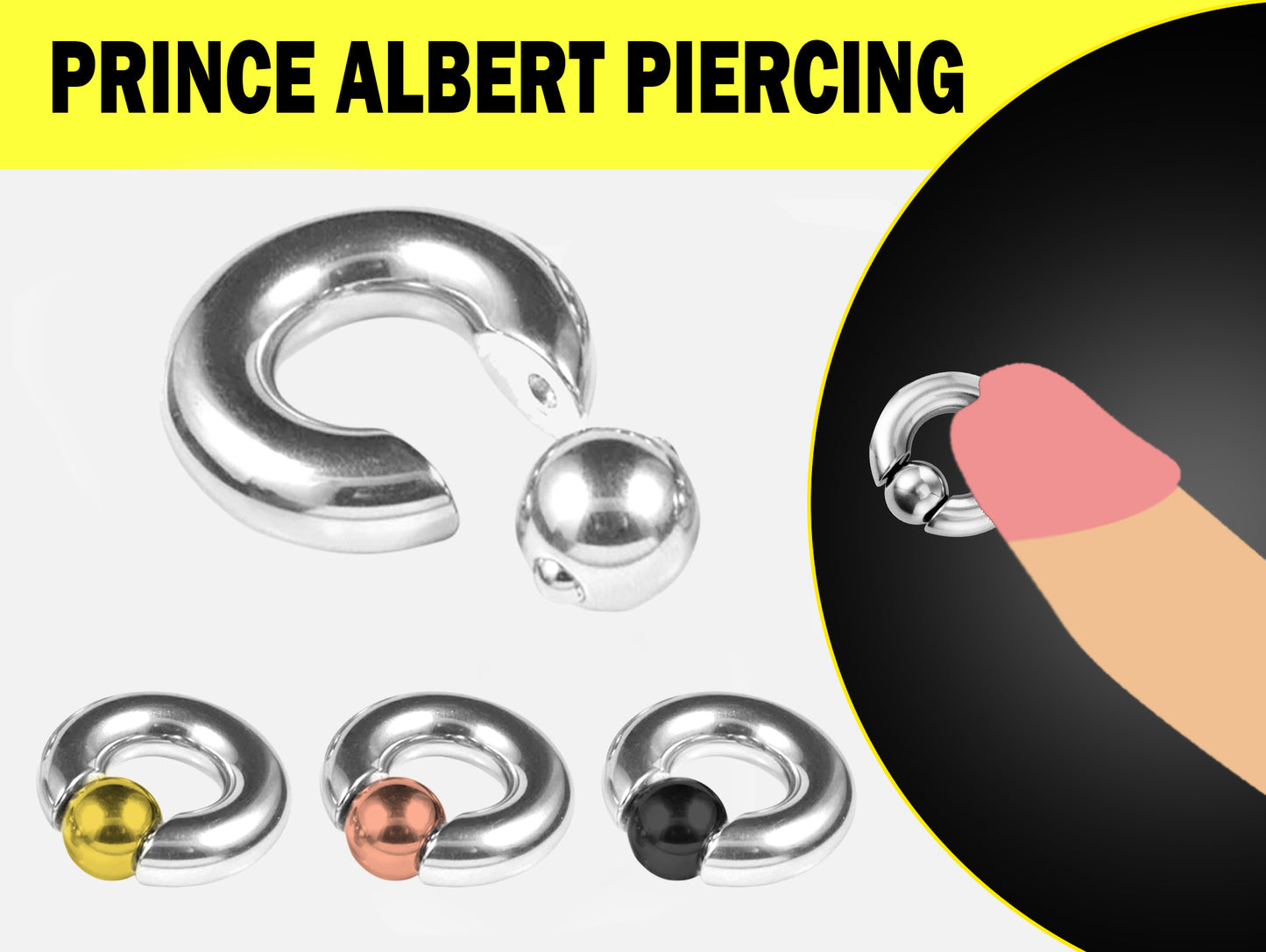 Prince Albert Piercing Jewelry, PA Ring - Captive Bead Hoops, 8G to 00G with Custom Spring Ball Closure