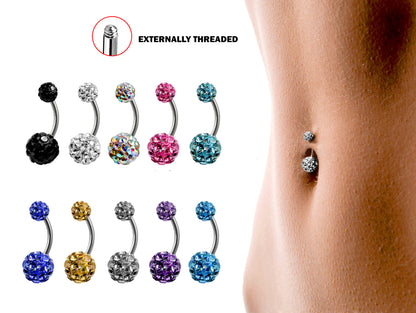 Belly Button Piercing 14G Navel Jewellery with Iced Disco Ball Crystals Bling Bling