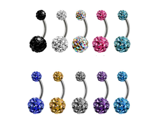 Belly Button Piercing 14G Navel Jewellery with Iced Disco Ball Crystals Bling Bling