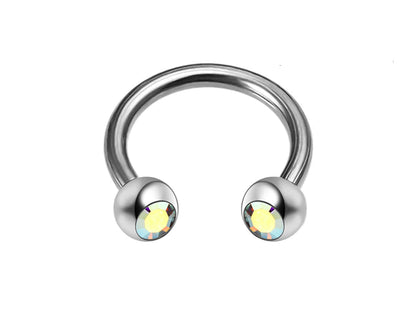 Circular Horseshoe Barbell, Septum Nose Ring with Gem Crystal Ball - Body Piercing for  Tragus Helix Eyebrow ,Nipples