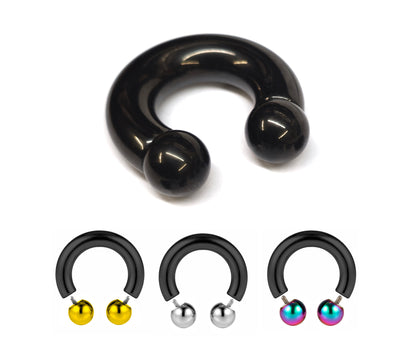 Black Septum Ring Internally Threaded Horseshoe PA Piercing with Custom Ball Circular Barbell