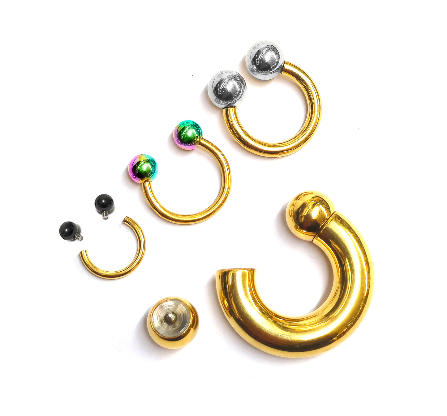 Gold Nose Septum Ring Horseshoe PA Piercing with Internally Threaded Custom Ball Circular Barbell