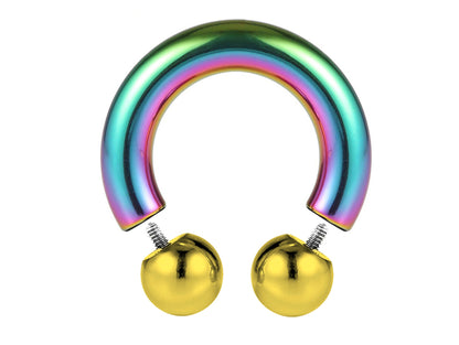 Rainbow Septum Jewelry Horseshoe PA Ring with Internally Threaded Custom Ball Circular Barbell Piercing