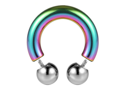 Rainbow Septum Jewelry Horseshoe PA Ring with Internally Threaded Custom Ball Circular Barbell Piercing