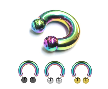 Rainbow Septum Jewelry Horseshoe PA Ring with Internally Threaded Custom Ball Circular Barbell Piercing