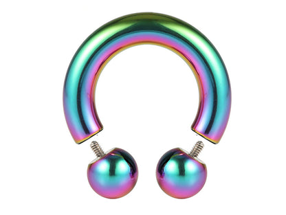 Rainbow Septum Jewelry Horseshoe PA Ring with Internally Threaded Custom Ball Circular Barbell Piercing