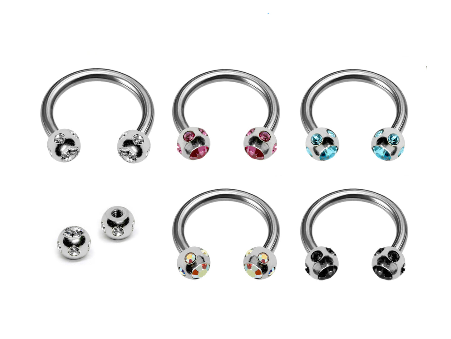 Septum Nose Ring Circular Horseshoe Barbell with Multiple Gem Crystal Ball - Body Piercing for  Tragus Helix Eyebrow ,Nipples