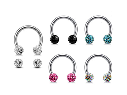 Septum Jewellery Circular Horseshoe Barbell with Disco Ball Crystal - Body Piercing for  Tragus Helix Eyebrow ,Nipples