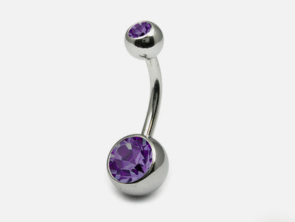 Belly Bar Piercing with Both Jewel - 14G Navel Piercing Body Jewellery Crystal Belly Button Rings