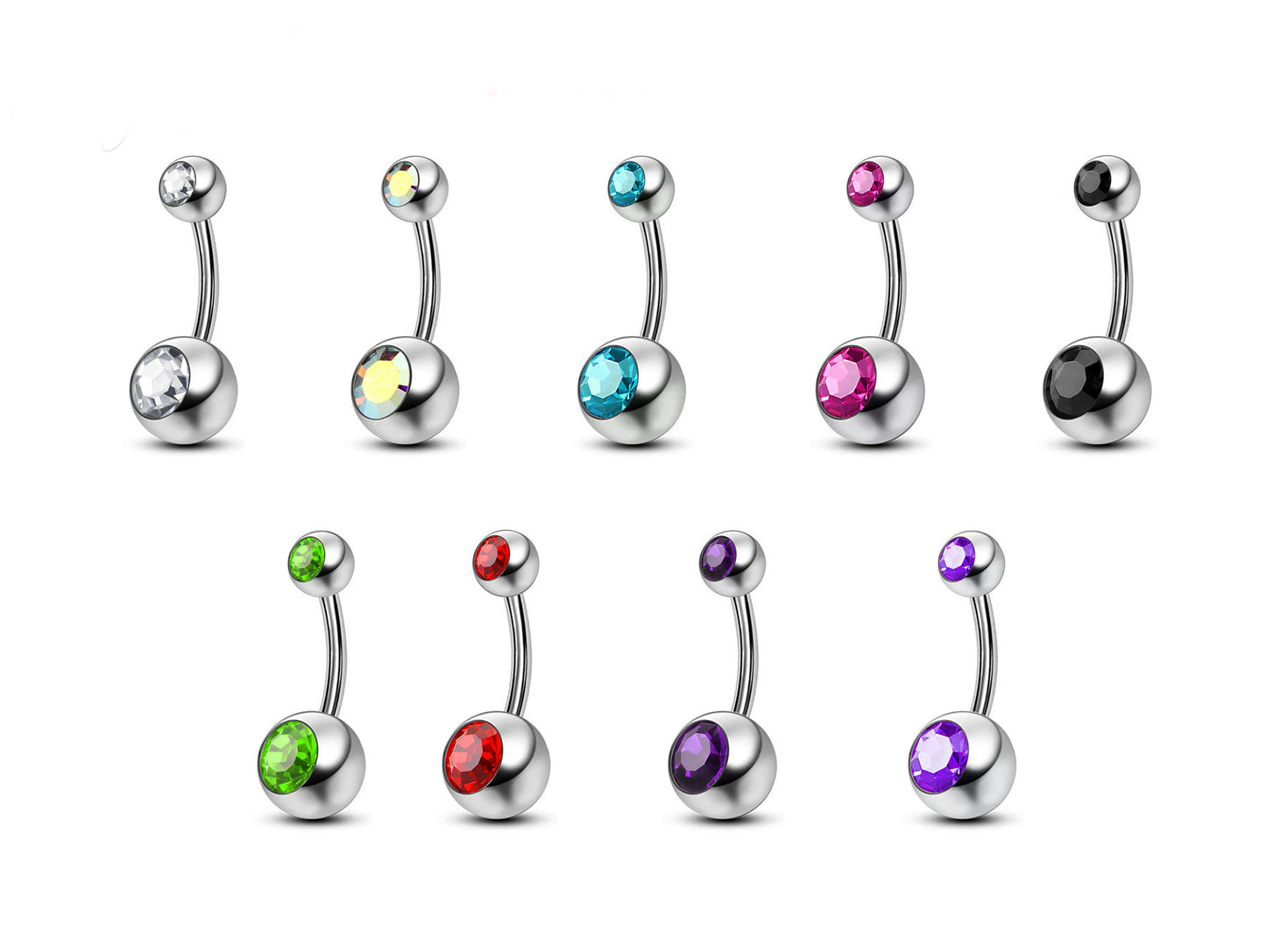 Belly Bar Piercing with Both Jewel - 14G Navel Piercing Body Jewellery Crystal Belly Button Rings