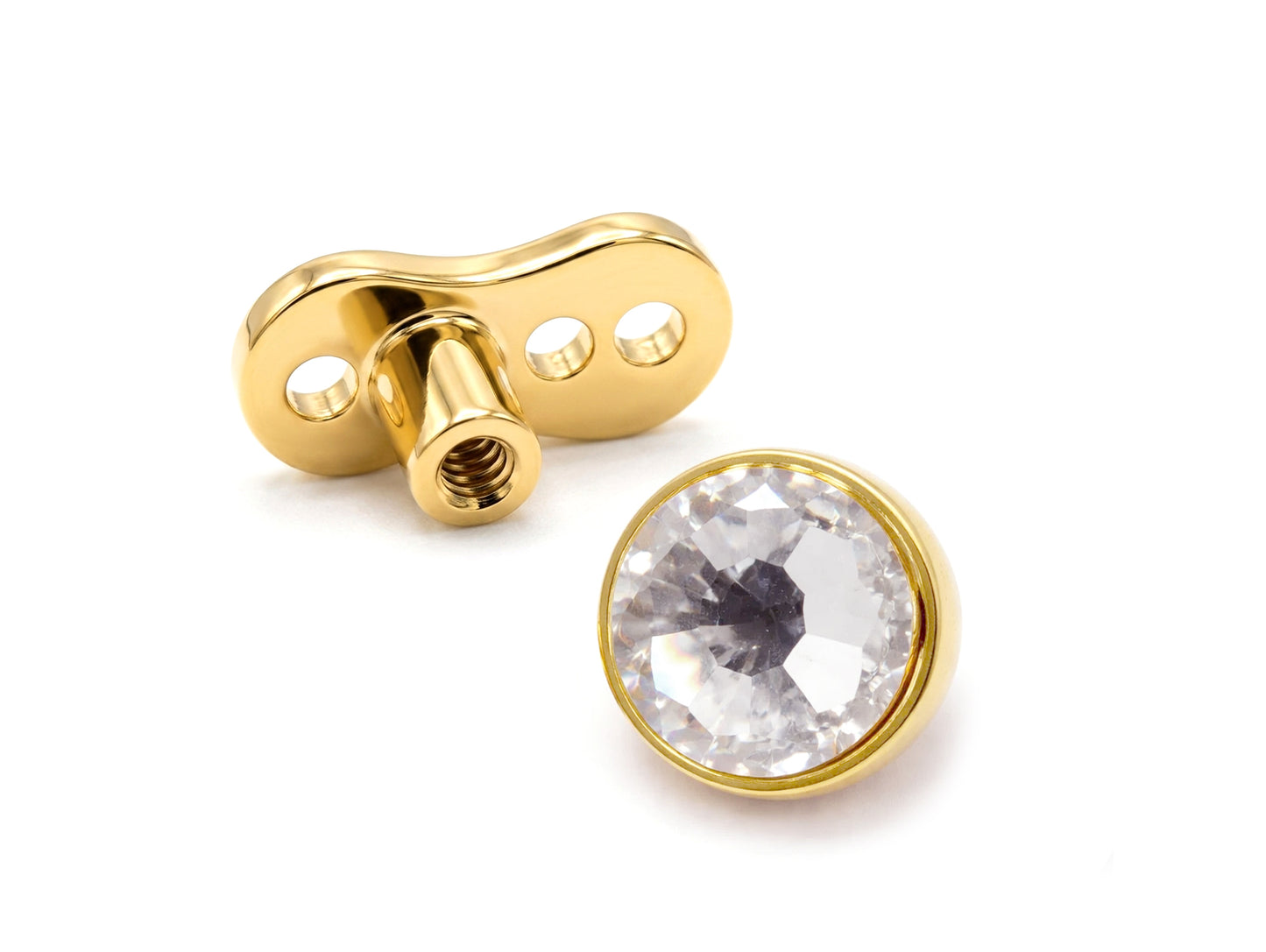 18K Gold Dermal Anchor Piercing 16G with Top gemstones, Skin Jewellery