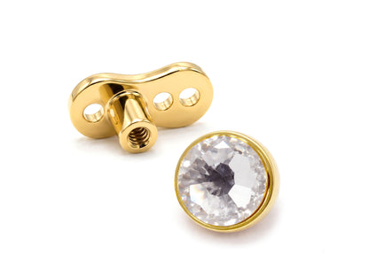 18K Gold Dermal Anchor Piercing 16G with Top gemstones, Skin Jewellery