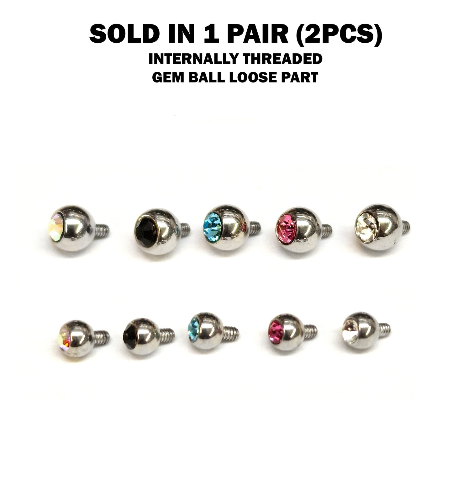 Internally Threaded Piercing Ball Replacement 2pcs Loose Parts Gem Ball CZ Crystals Body Jewellery Attachment