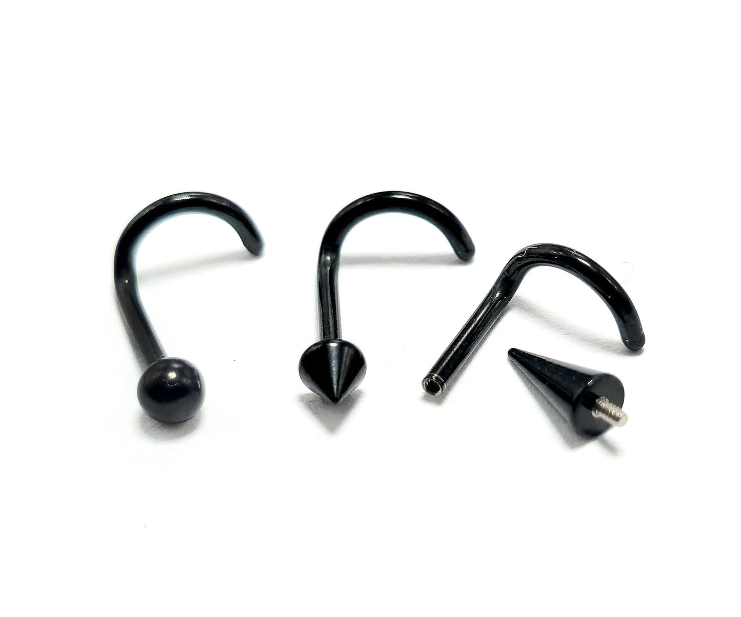Titanium Black Nose Screw, Nostril Jewelry - 18G Internally Threaded in Ball Spike and Cones