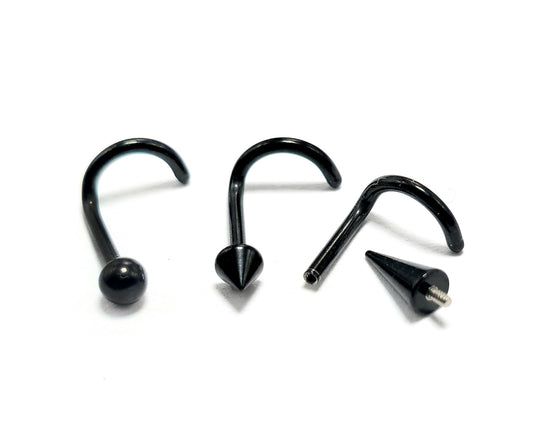 Titanium Black Nose Screw, Nostril Jewelry - 18G Internally Threaded in Ball Spike and Cones