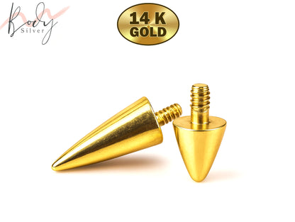 14K Solid Gold Spike Loose Part Piercing for Internally Threaded 14G 16G Nipple Barbell Piercing, Lip Labret Studs, Horseshoe Ring