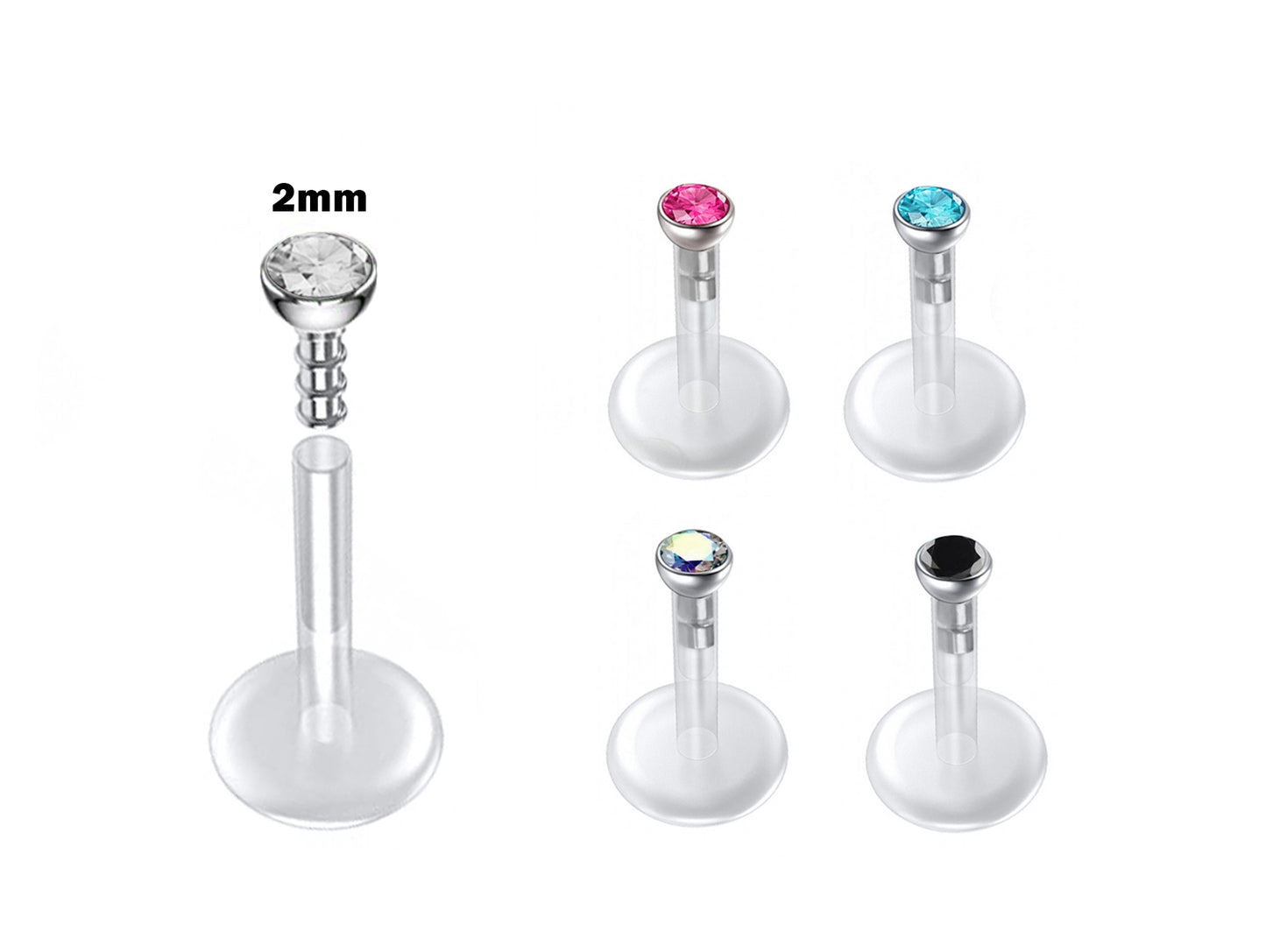 Flat Back Cartilage Retainer Earring, Clear Tragus Piercing with CZ Crystal for 16g Labret Monroe Lip Ring Helix Rook Stud