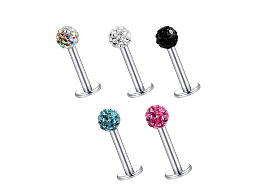 Labret Stud Tragus Earrings, Cartilage Piercing with Disco Ball Crystals Body Jewellery 18g 16g 14g