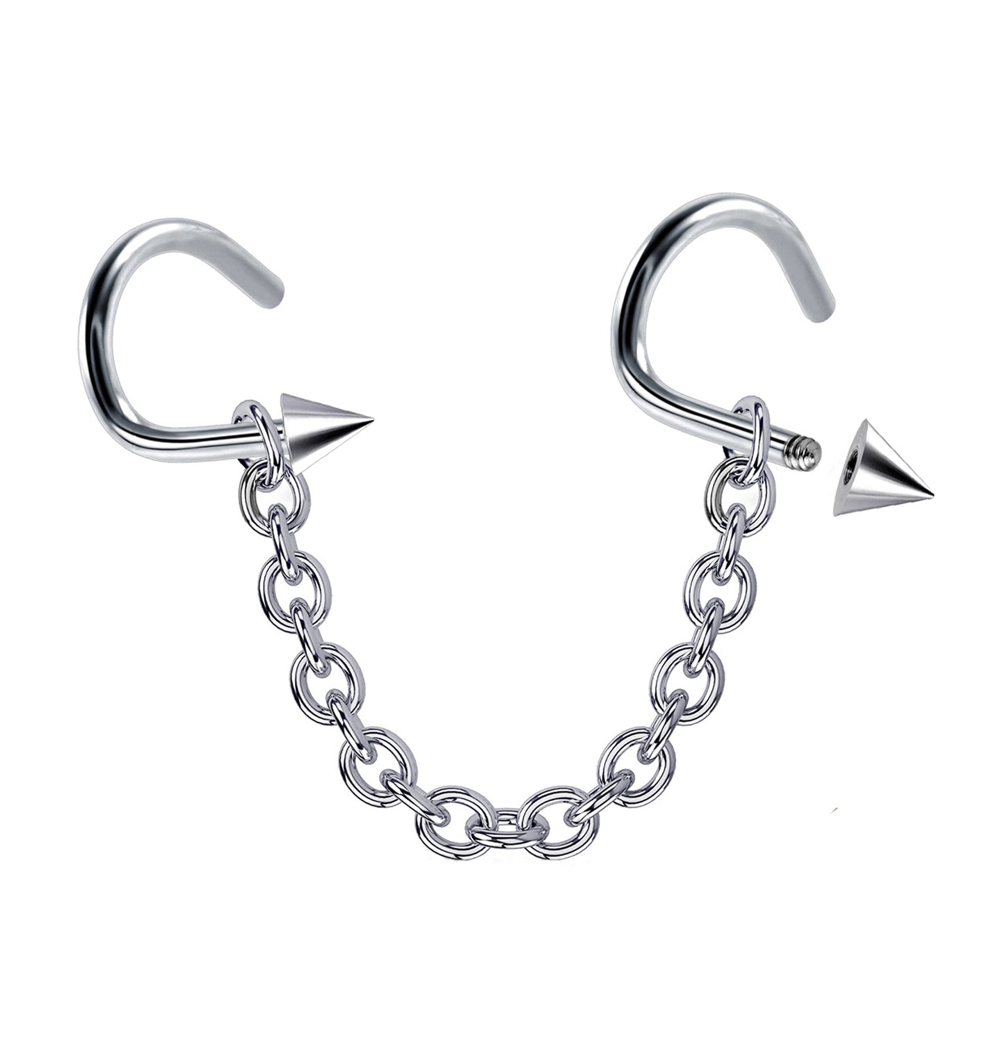 Cone Nasallang Nose Studs Jewelry Piercing with Chain Nostril Screw Jewelry, Bridge Chain