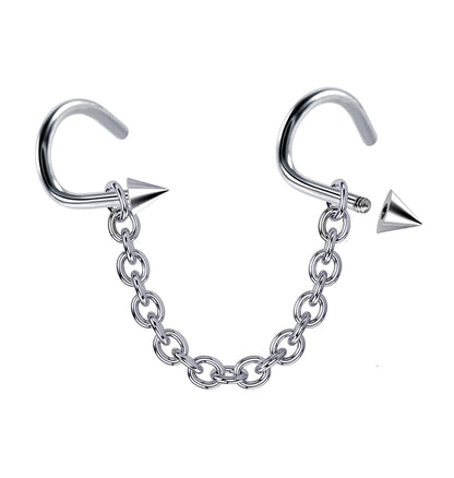 Cone Nasallang Nose Studs Jewelry Piercing with Chain Nostril Screw Jewelry, Bridge Chain