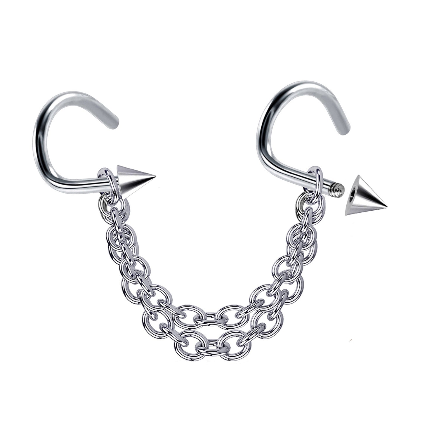 Cone Nasallang Nose Studs Jewelry Piercing with Chain Nostril Screw Jewelry, Bridge Chain