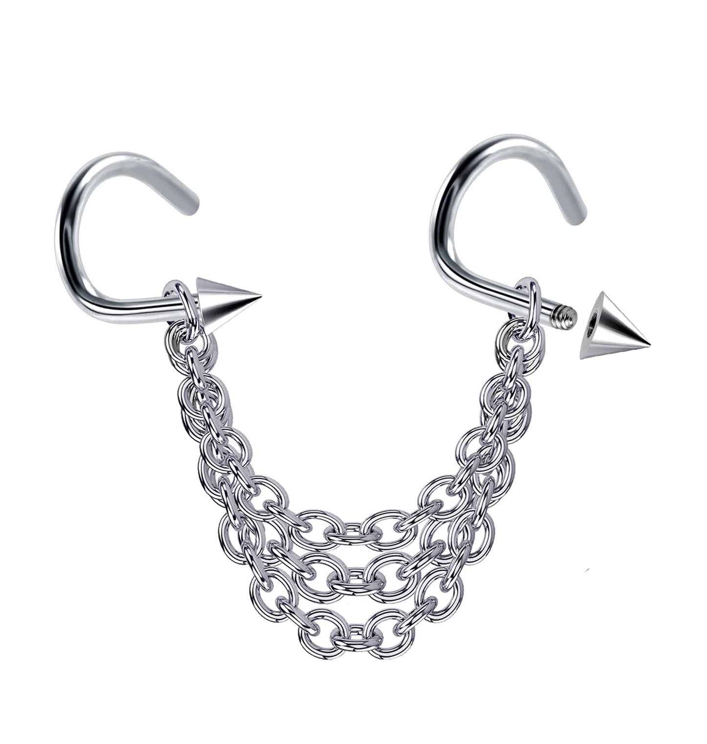 Cone Nasallang Nose Studs Jewelry Piercing with Chain Nostril Screw Jewelry, Bridge Chain