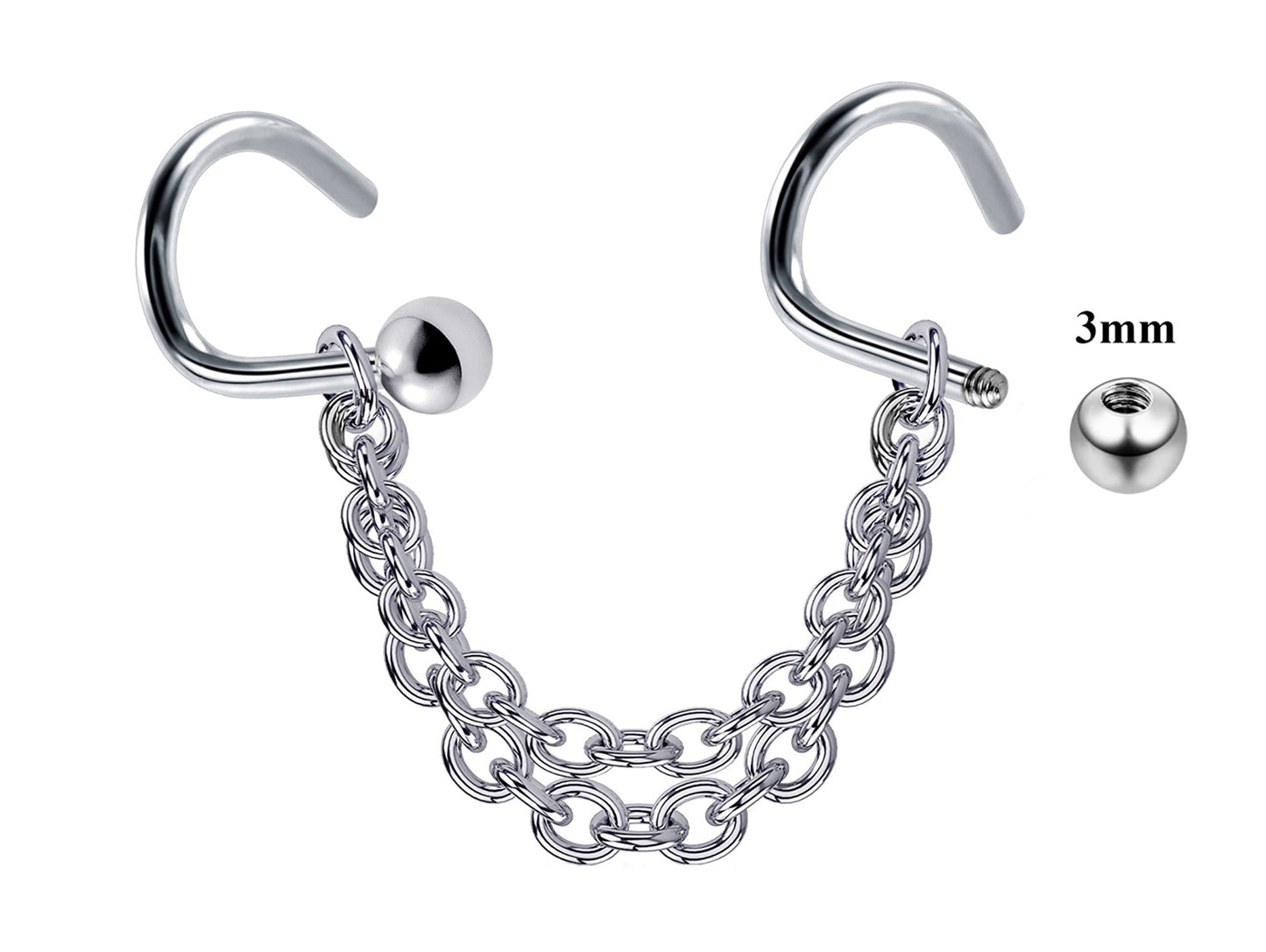 Nasallang Steel Nose Studs Piercing with Chain Nostril Screw Jewelry, Bridge Chain