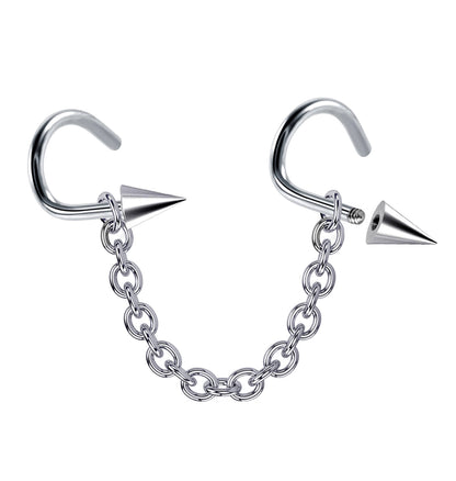 Spike Nose Studs Piercing Nasallang with Steel Chain Nostril Screw Jewelry