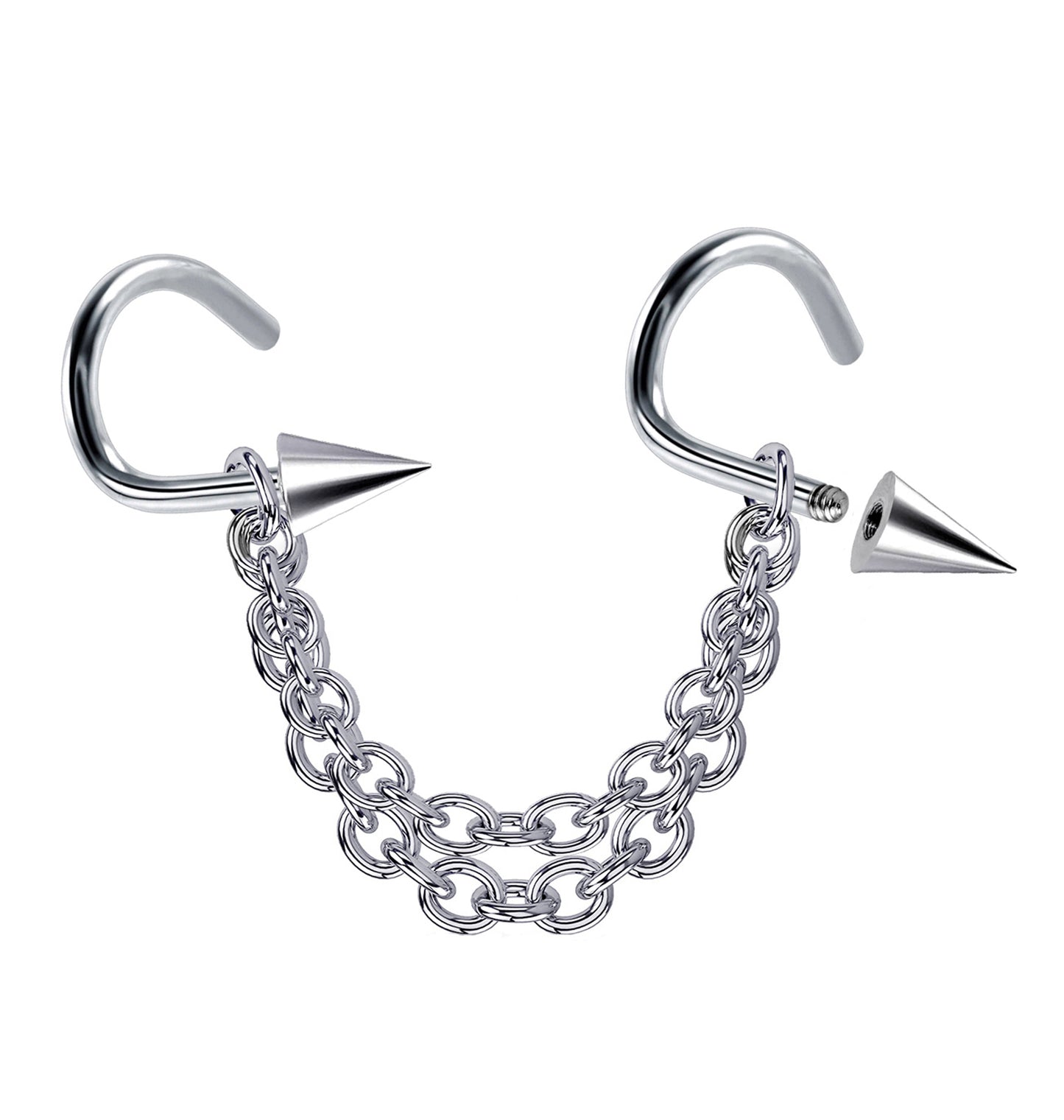 Spike Nose Studs Piercing Nasallang with Steel Chain Nostril Screw Jewelry