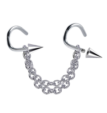 Spike Nose Studs Piercing Nasallang with Steel Chain Nostril Screw Jewelry