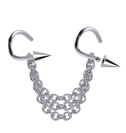 Spike Nose Studs Piercing Nasallang with Steel Chain Nostril Screw Jewelry