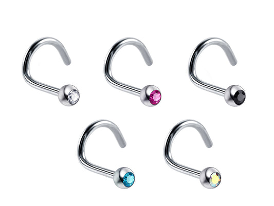 Nose Screw Stud Piercing Jewelry with CZ Gem Crystals - Externally Threaded 20G 18G 16G