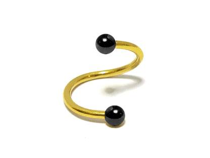 Gold Spiral Helix Ear Cartilage Piercing, Twisted Lip Ring with Custom Ball Colors - Body Jewellery 16g 14g