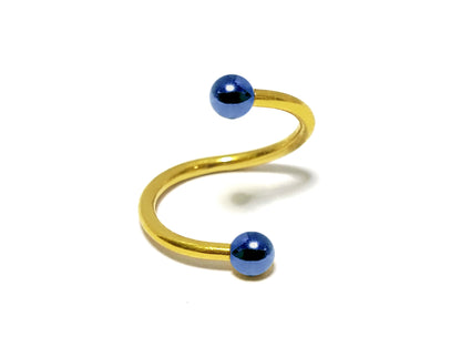 Gold Spiral Helix Ear Cartilage Piercing, Twisted Lip Ring with Custom Ball Colors - Body Jewellery 16g 14g