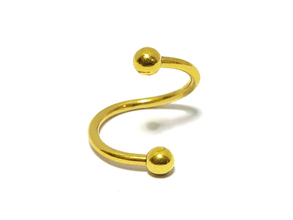 Gold Spiral Helix Ear Cartilage Piercing, Twisted Lip Ring with Custom Ball Colors - Body Jewellery 16g 14g