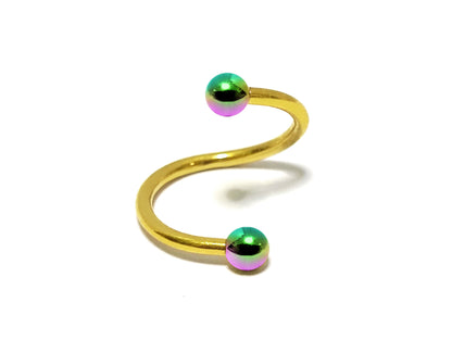 Gold Spiral Helix Ear Cartilage Piercing, Twisted Lip Ring with Custom Ball Colors - Body Jewellery 16g 14g