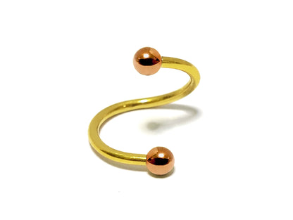 Gold Spiral Helix Ear Cartilage Piercing, Twisted Lip Ring with Custom Ball Colors - Body Jewellery 16g 14g